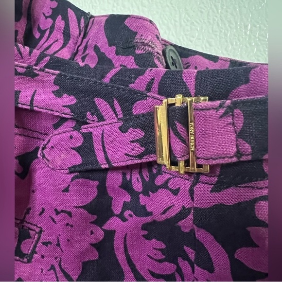 Tory Burch Women's Cotton Linen Blend Floral Purple Shorts Gold Hardware Size 4 - Picture 9 of 10
